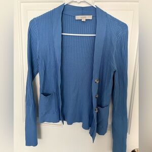 LOFT Ribbed Blue Cardigan